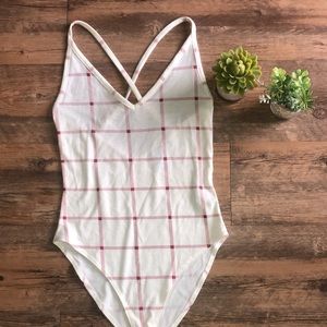 white & red cross back bodysuit